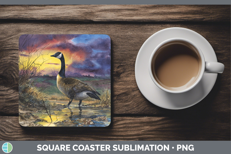Canada Goose Waterfowl Sunset Square Coaster Sublimation Des