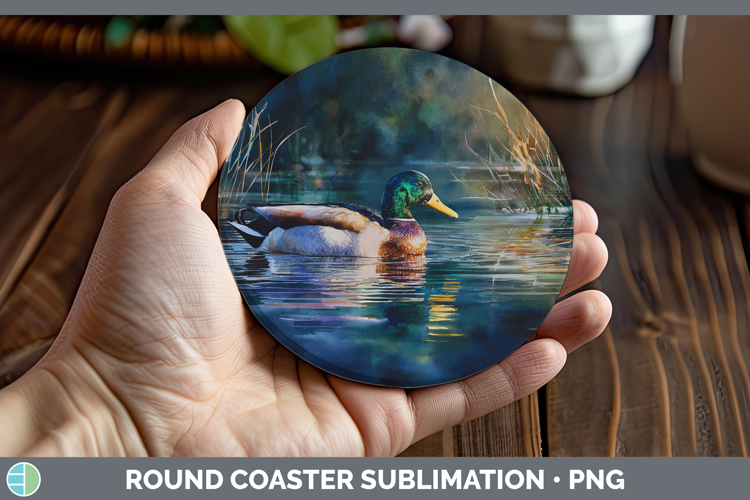Mallard Duck Waterfowl Sunset Round Coaster Sublimation Desi