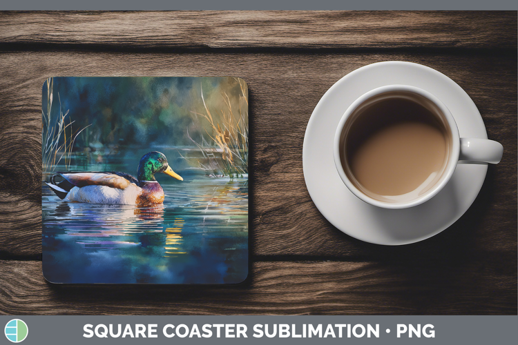 Mallard Duck Waterfowl Sunset Square Coaster Sublimation Des