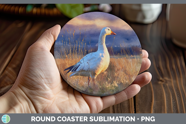 Snow Goose Waterfowl Sunset Round Coaster Sublimation Design