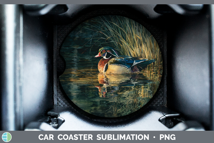 Wood Duck Waterfowl Sunset Car Coaster Sublimation Design