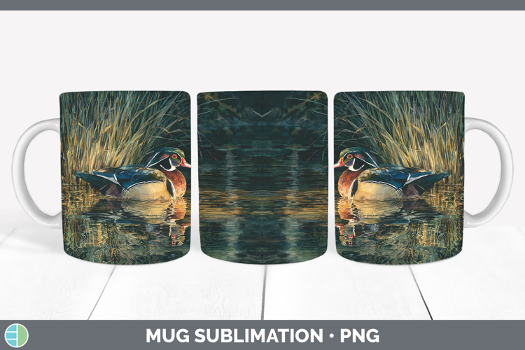 Wood Duck Waterfowl Sunset Mug Wrap Sublimation Design