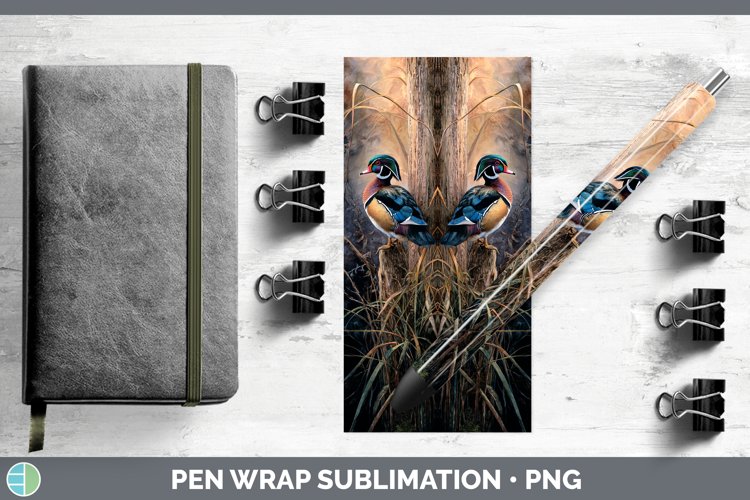 Wood Duck Waterfowl Sunset Pen Wrap Sublimation Design