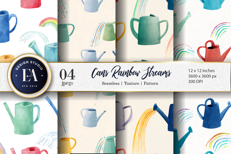 Watercolor Watering Cans Pouring Rainbows Paper