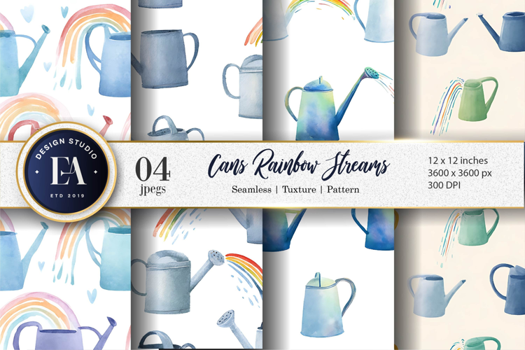 Watercolor Watering Cans Pouring Rainbows Paper