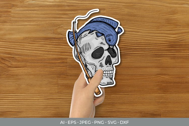 Skull Fishing Badge Sticker