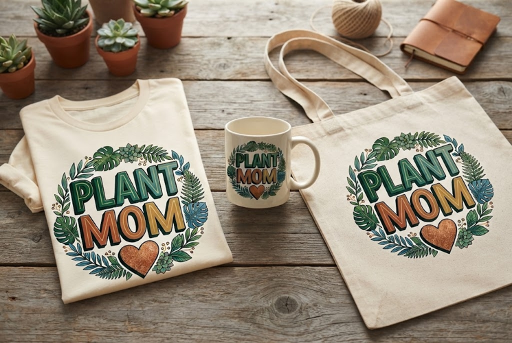 Plant Mom Botanical Wreath Retro Sticker Design Art Print