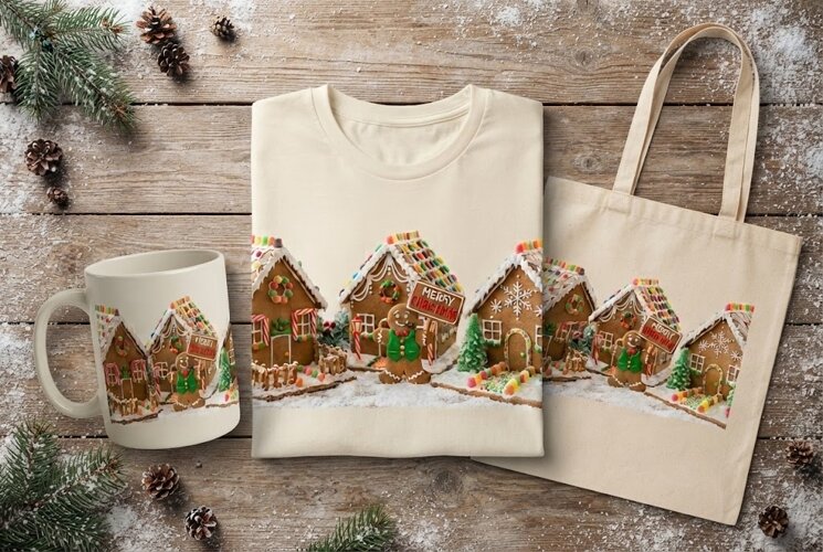 Gingerbread Village Merry Christmas Cookie House Art Print example image 1