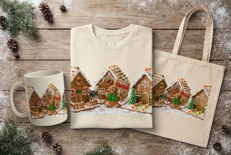 Gingerbread Village Merry Christmas Cookie House Art Print