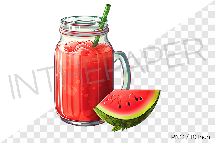 Watermelon smoothie in glass jar PNG fruit cartoon summer