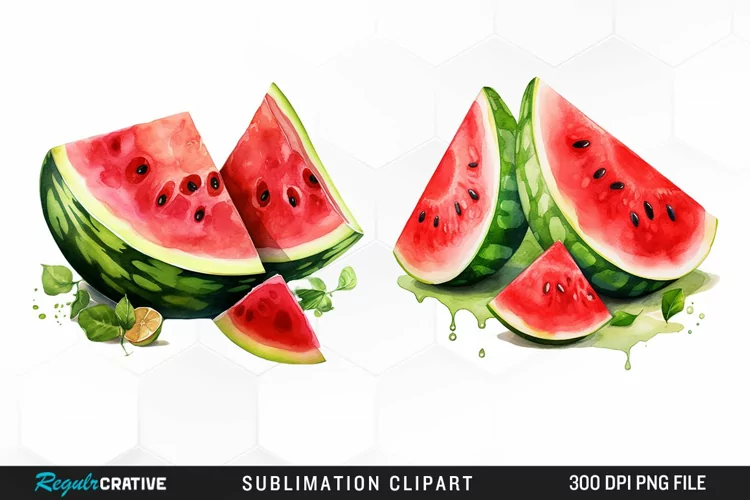 Watermelon Pieces Watercolor PNG Clipart