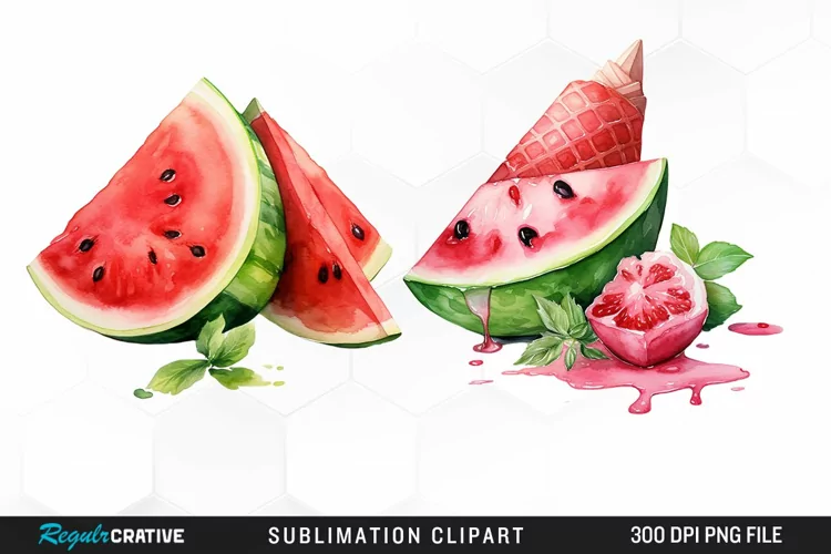 Watermelon Pieces Watercolor PNG Clipart