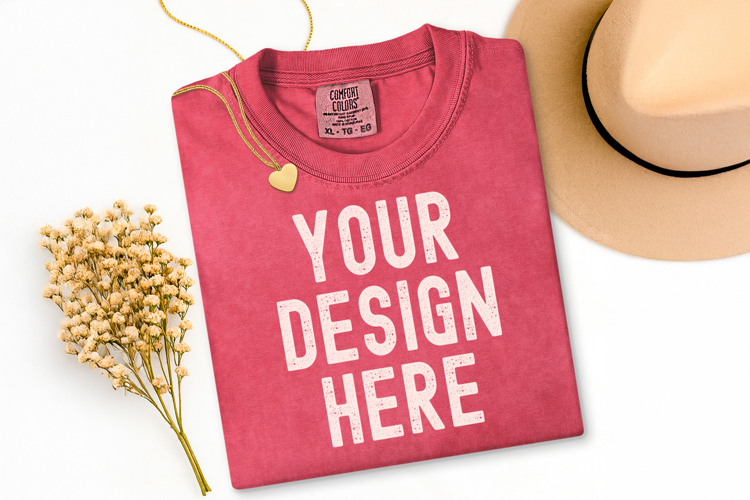 Comfort Colors C1717 Watermelon Shirt Mockup, Flat Lay Shirt