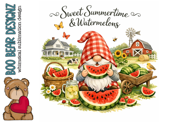 Sweet Summertime and Watermelons Gnome Clipart