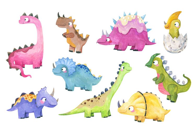 Watercolor Dinosaur Clipart PNG example image 1