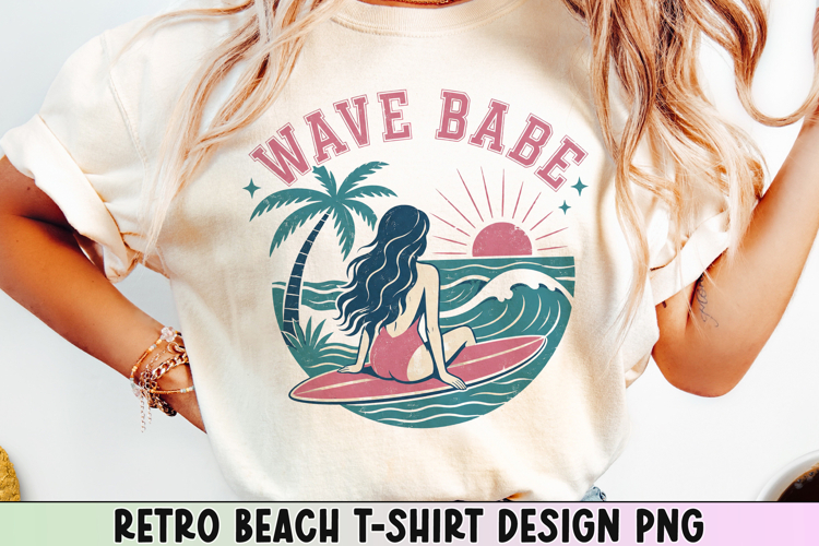 Retro Beach T Shirt Design, Distressed Coastal Sublimation.