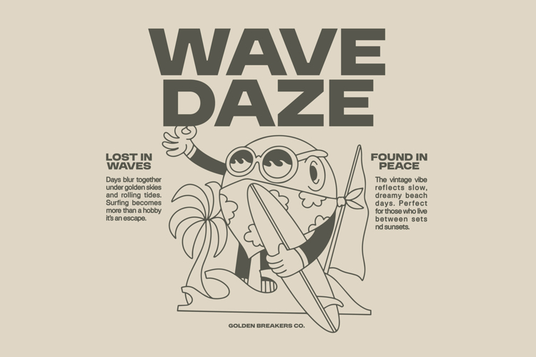 Wave Daze Retro Summer Surfing T shirt Design