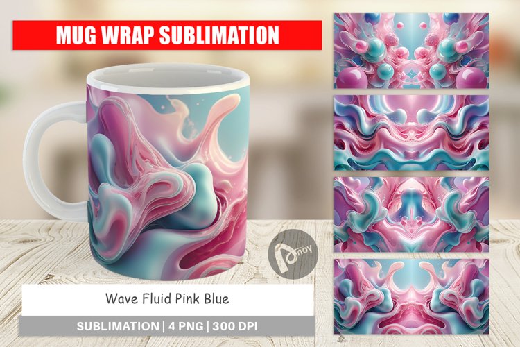Mug Wrap Design Pink Blue Fluid Wave