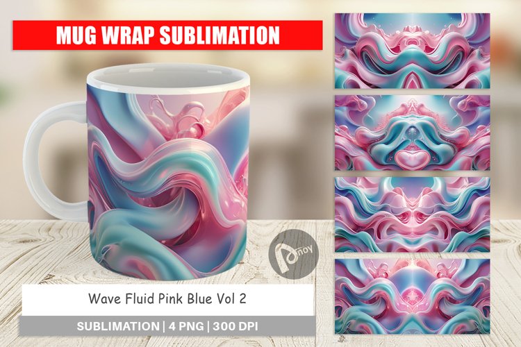 Mug Wrap Design Pink Blue Fluid Wave