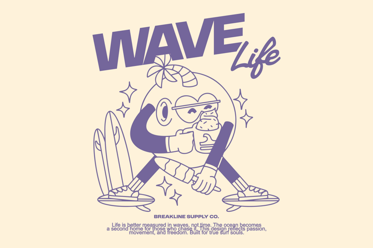 Wave Life Retro Summer Surfing T shirt Design