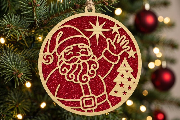 Waving Santa Christmas Ornament SVG,Laser Cut File example image 1