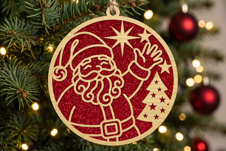Waving Santa Christmas Ornament SVG,Laser Cut File