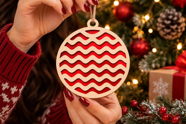 Wavy Christmas Bauble SVG Laser Cut Ornament Design File example image 1