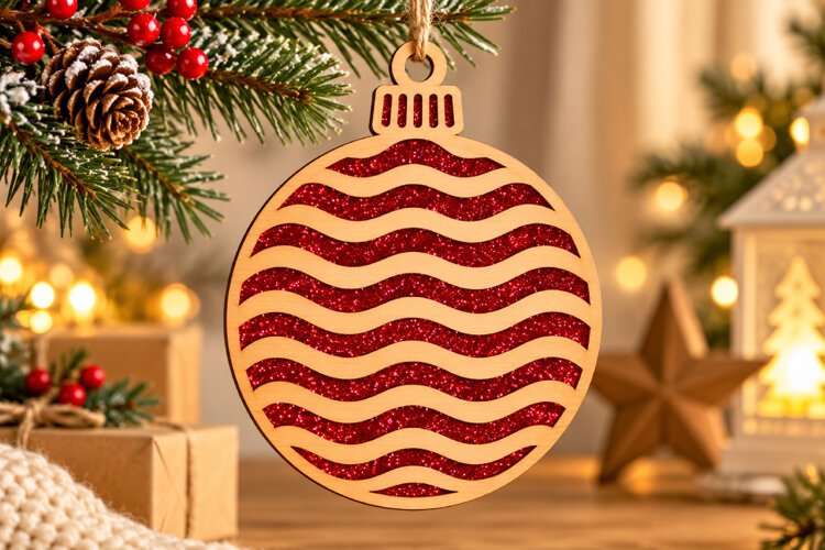 Wavy Christmas Ornament Laser Cut SVG example image 1