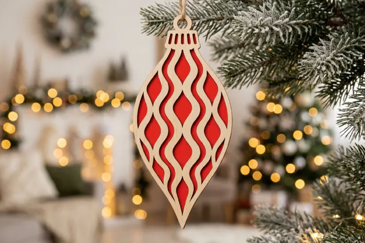 Wavy Christmas Ornament SVG Laser Cut, Holiday Decor File