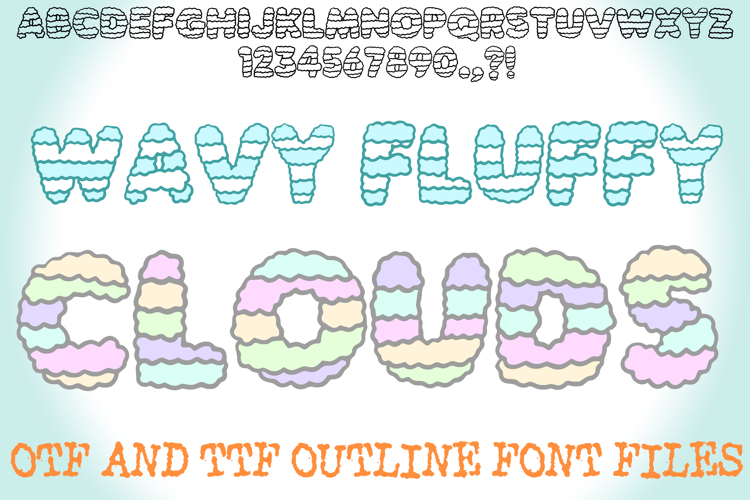 Wavy Fluffy Cloud Cartoon Alphabet Lettering ABC Text Font