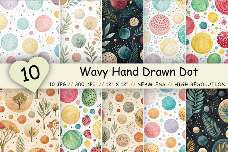 Wavy Hand Drawn Dot Digital Paper, Seamless Watercolor