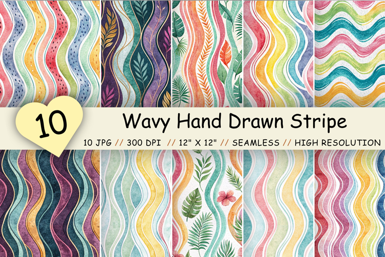 Wawavy hand drawn stripe, bright summer stripe, wavy scrapbook paper, stripe rainbow tile, wavy pattern bundle, vivid stripe tile, wavy digital paper, stripe vivid paper, wavy watercolor paper, bright scrapbook paper, wavvy Hand Drawn Stripe Digital Paper