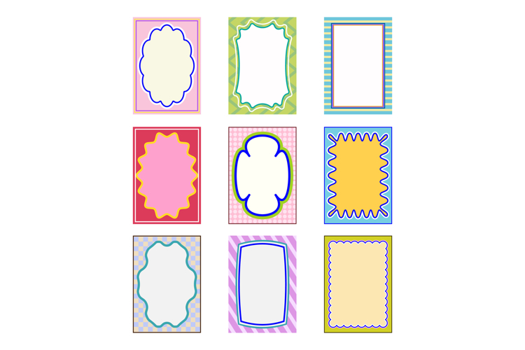 Collection of blank colorful wavy frame border cards