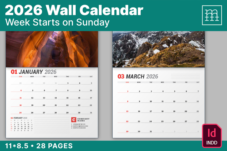 Wall Calendar 2026 Week Start on Sunday