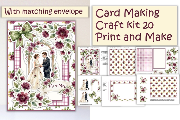 Summer Wedding Card Making Kit 20 with matching envelope