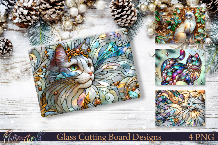 Stained Glass Christmas Cat Cutting Board Designs