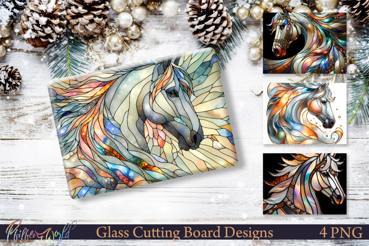 Stained Glass Christmas Horse Cutting Board Designs