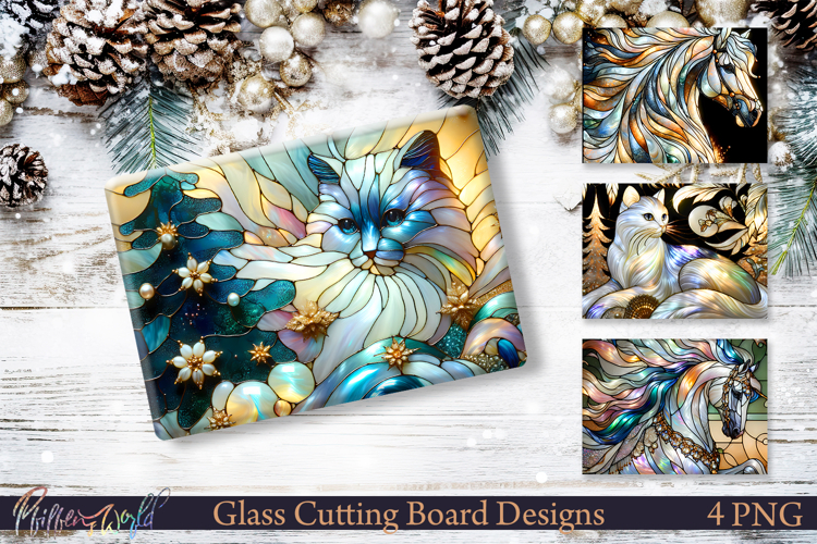 Stained Glass Christmas Animals Cutting Board Designs