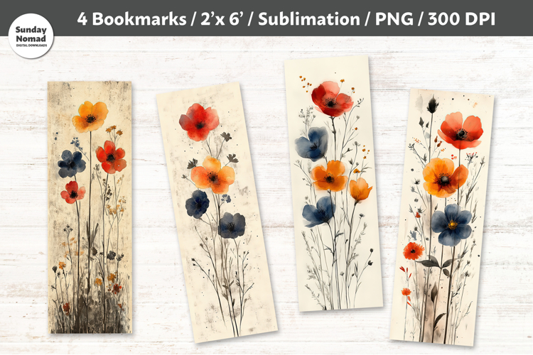 Watercolor Wildflower Bookmarks , Printable Crafts, 4 PNG