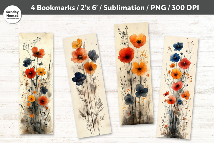 Watercolor Wildflower Bookmarks , Printable Crafts, 4 PNG