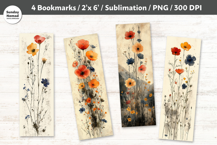 Watercolor Wildflower Bookmarks , Printable Crafts, 4 PNG