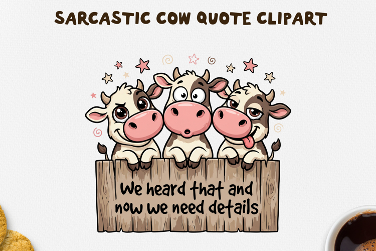 Sarcastic Cow PNG Sublimation Design.