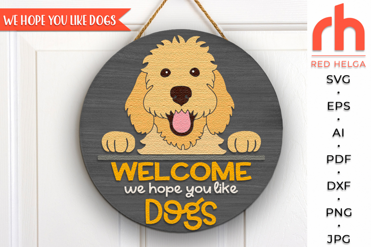 Golden Doodle Door Sign SVG, Layered Dog Hanger Cut File