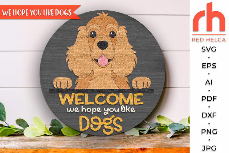 Spaniel Door Sign SVG, Layered Dog Hanger Cut File