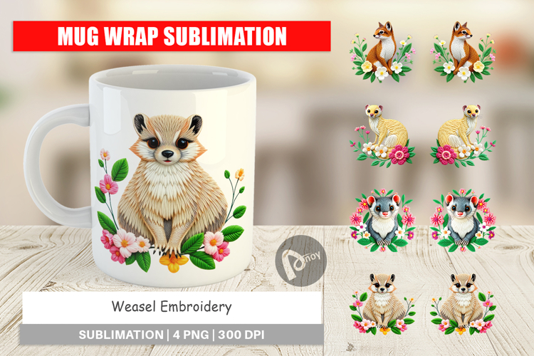 Mug Wrap Weasel Embroidery example image 1