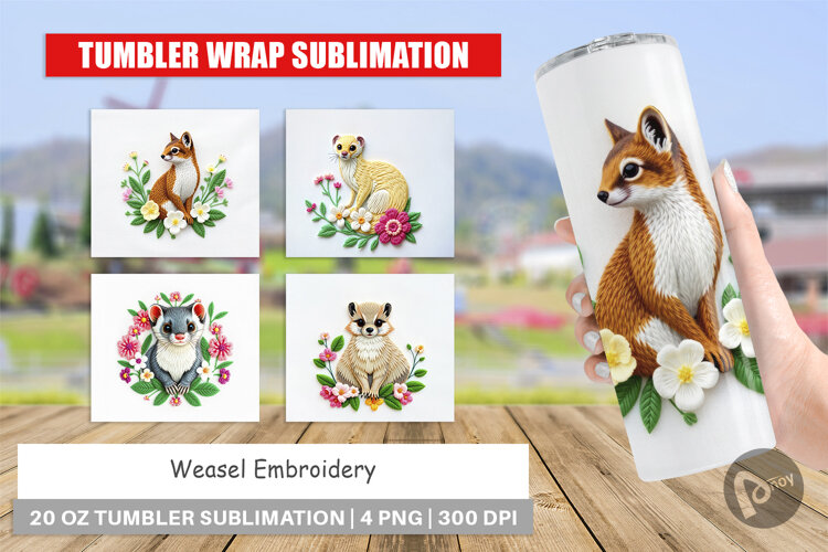 Tumbler Weasel Embroidery example image 1