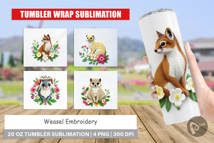 Tumbler Weasel Embroidery