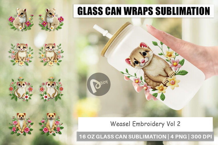 Glass Can Weasel Embroidery example image 1