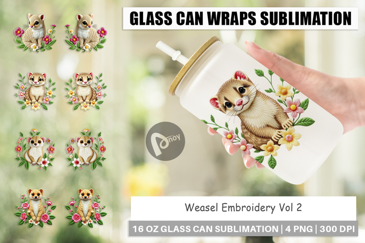Glass Can Weasel Embroidery