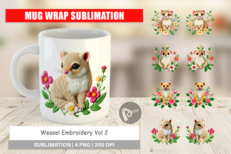 Mug Wrap Weasel Embroidery example image 1